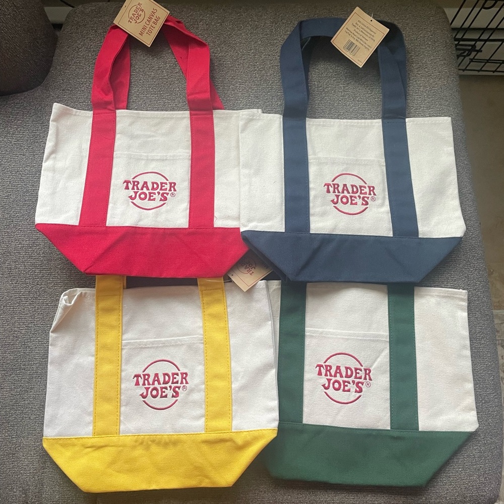 Trader Joe’s Mini Canvas Totes- Yellow, Red, Blue, Green